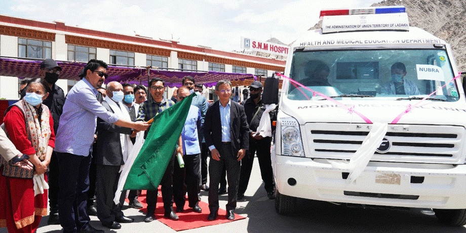 LG Mathur flags off advance life support ambulance, mobile medical units & supervisory vehicles